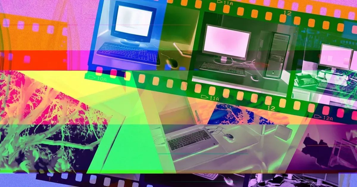 Montage coloré de postes informatiques et écrans variés, parc d'une PME diagnostiqué